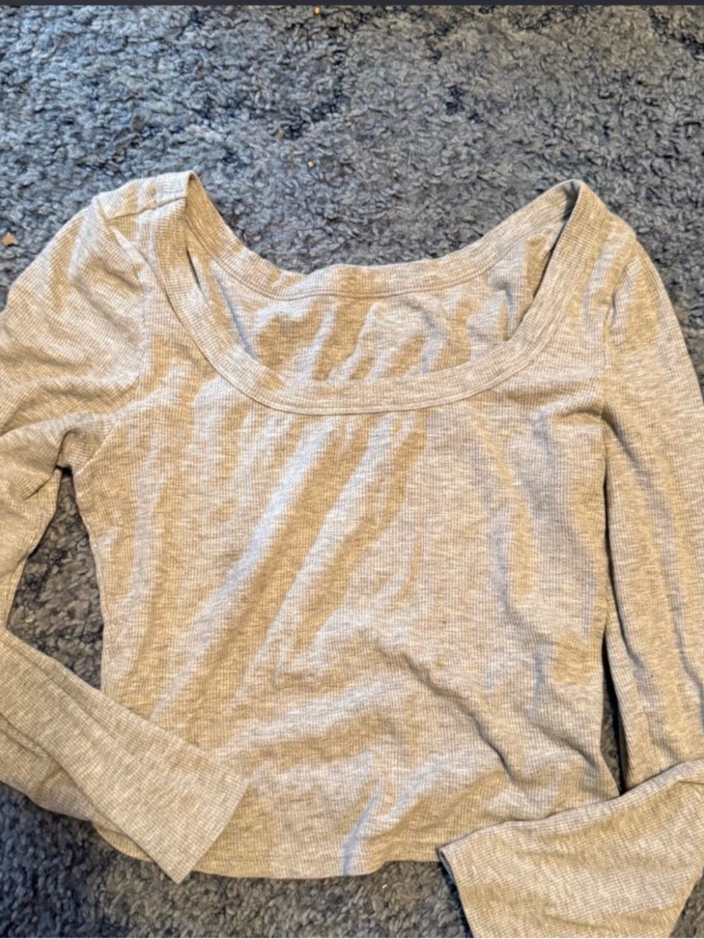 Women's Ribbed Scoop Neck Long Sleeve Top - Light Gray